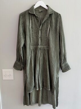 Jaded GYPSY Vintage Stripes Forest Long Dress Tunic Shirt Hi Lo L XL NWOT